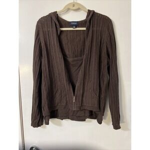 Womens Vintage Sonoma Life Style‎ Sz XL 2 Piece Hoodie Cardigan Sweater Cami Set